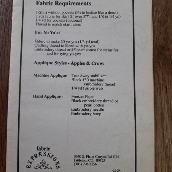 Vintage 90s Two Hour Dress Sewing Pattern Apple Crow Applique T-Shirt Repurpose - Picture 5 of 10